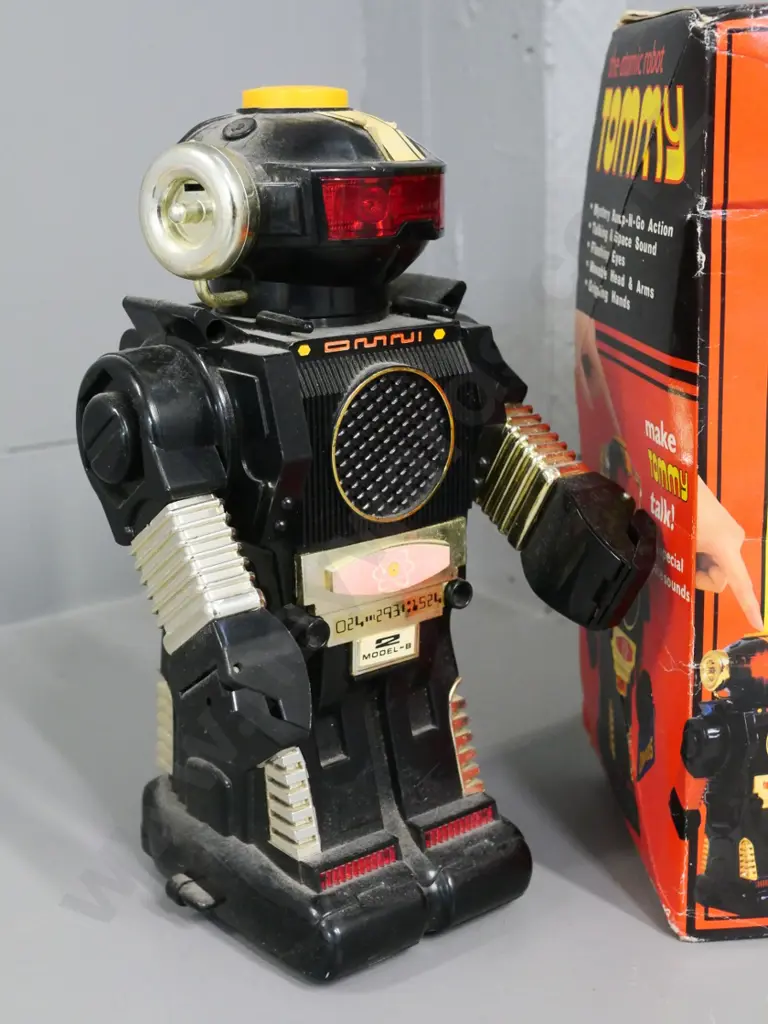 two retro plastic toy robots - "Tommy", other has missing parts, some damage  H-300 (both untested, no returns) Image 1++