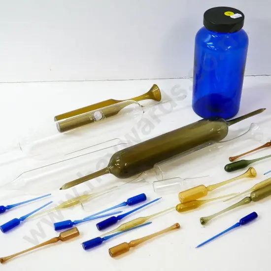various very fine glassware items - 2 largest marked Schott, and a blue glass jar