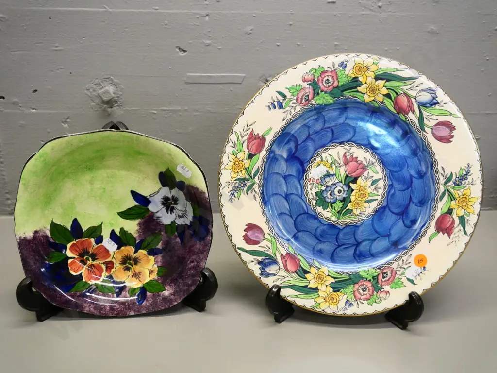 Maling blue thumbprint Springtime cabinet plate D-280 and a Tunstall Panola bowl Image 1++