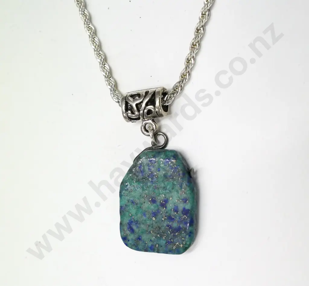 mottled stone pendant silver chain stamped 925 Image 1++
