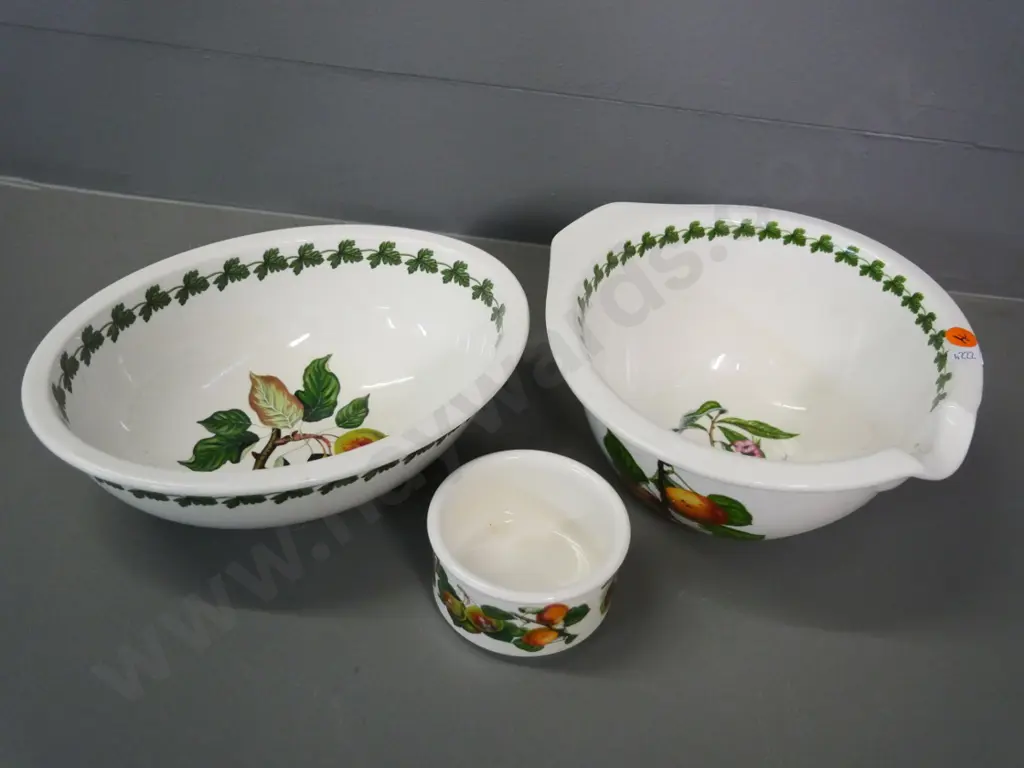 3 Portmeirion 'Pomona' items - oval serving bowl, mixing bowl and ramekin Image 1++