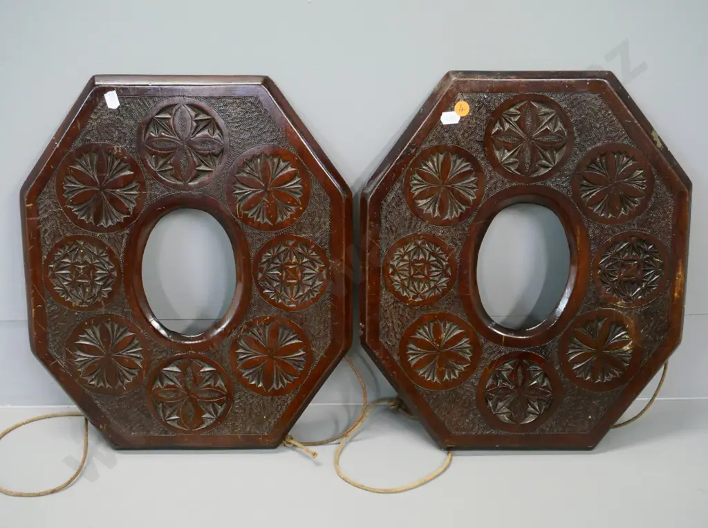 pair of vintage chip-carved wooden picture frames, no glass or backing, some wear to finish H-370 W-310 Image 1++
