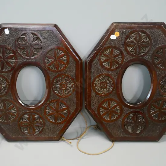 pair of vintage chip-carved wooden picture frames, no glass or backing, some wear to finish H-370 W-310