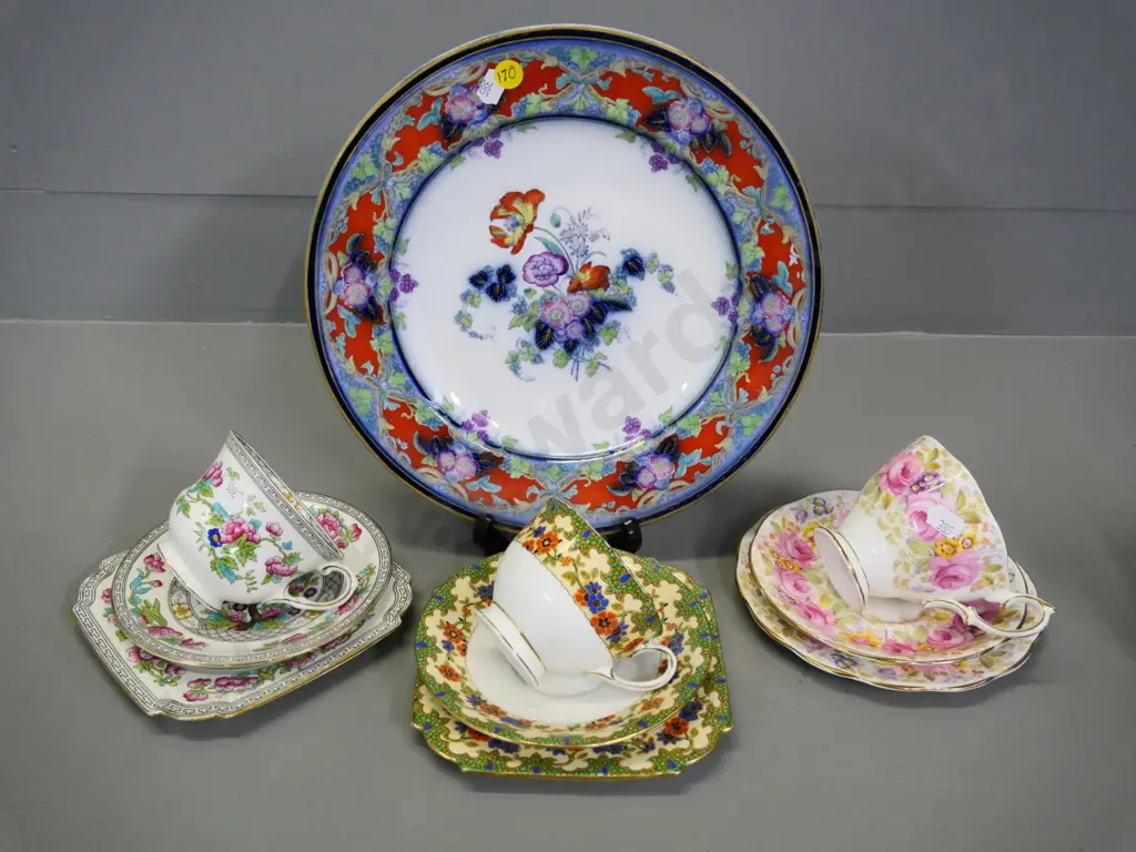 3 trios - 2 Aynsley and a Royal Albert Serena - and a cake plate marked C.M. & S. Image 1++