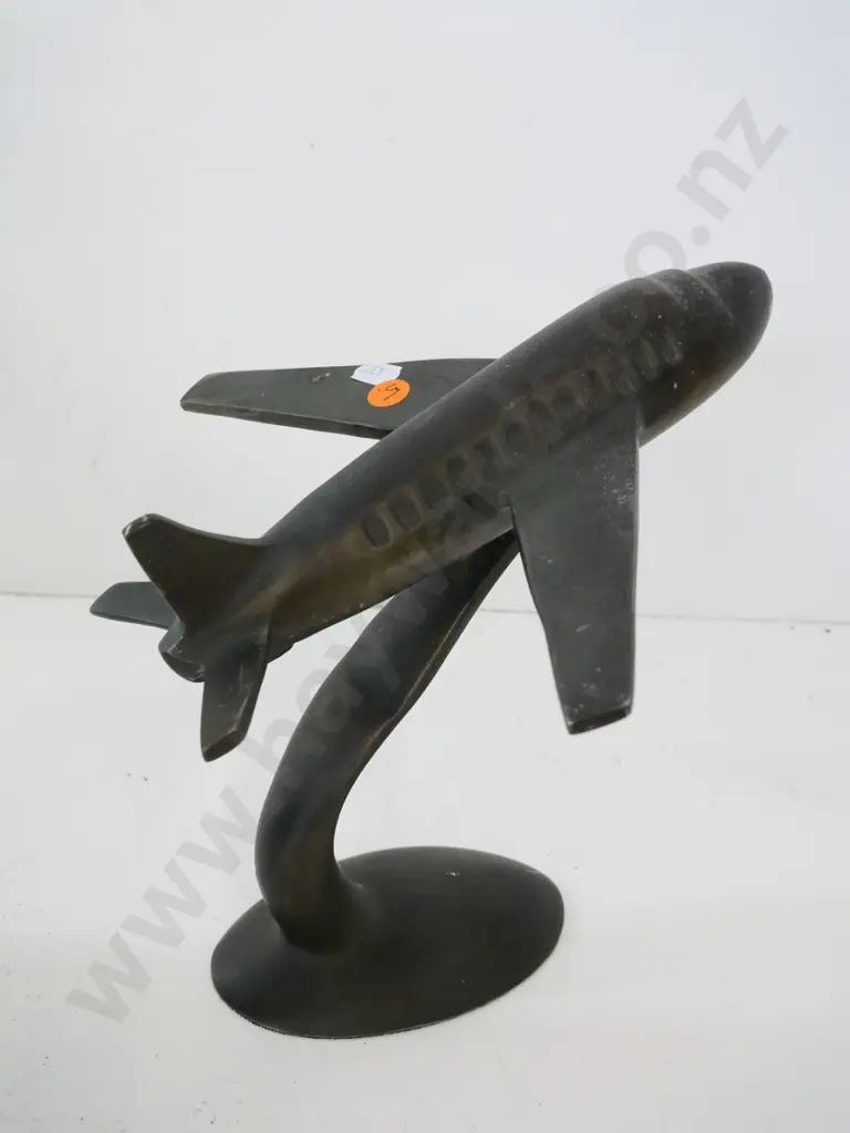 reproduction cast metal aeroplane on stand with aged brass colour finish H-240 W-220 Image 1++