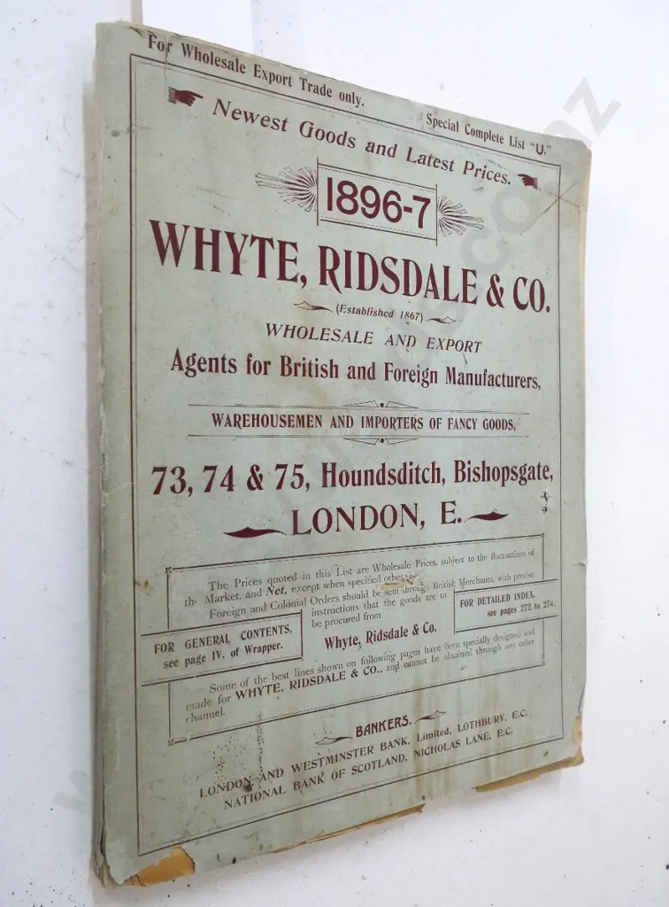 1896-97 Whyte, Ridsdale & Co. wholesale catalogue with fire screen fold-out insert - wear and tear, cover loose Image 1++