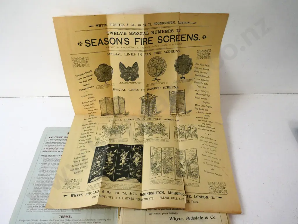 1896-97 Whyte, Ridsdale & Co. wholesale catalogue with fire screen fold-out insert - wear and tear, cover loose Image 1++