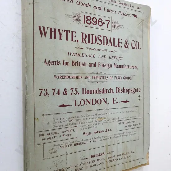 1896-97 Whyte, Ridsdale & Co. wholesale catalogue with fire screen fold-out insert - wear and tear, cover loose