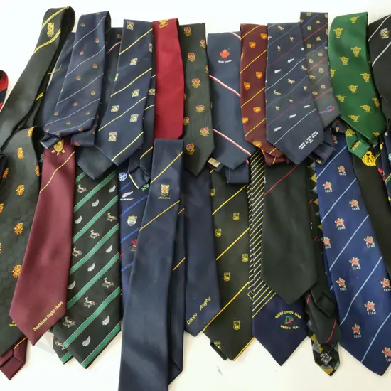 30 rugby themed neckties - various dates & New Zealand and overseas teams