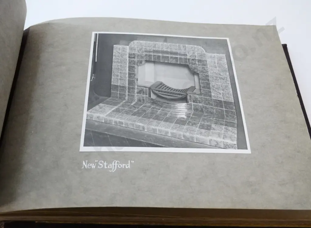 leather bound Briscoe & Co. Christchurch book of fireplace & hearth designs - photographs and  hand-written text Image 1++