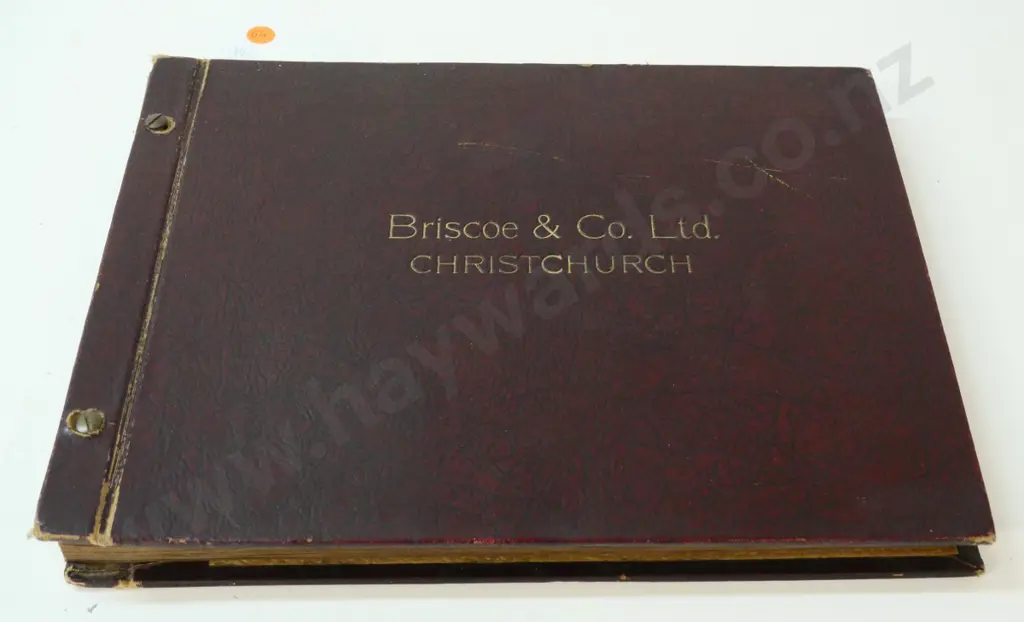 leather bound Briscoe & Co. Christchurch book of fireplace & hearth designs - photographs and  hand-written text Image 1++