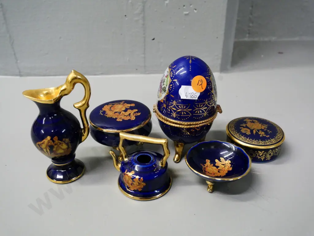5 pieces cobalt and gold Limoges and an unmarked egg-shaped trinket H-110 Image 1++