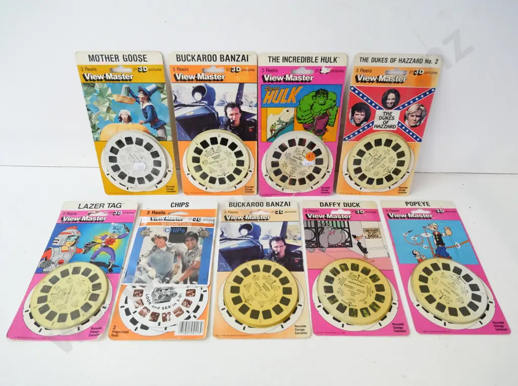 9 retro carded unopened Viewmaster 3-reel sets - Incredible Hulk, Chips, Popeye, etc. Image 1++