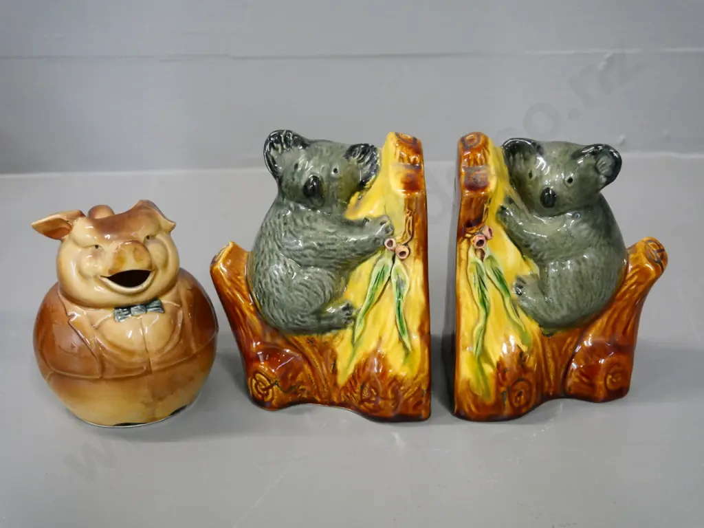 pair of porcelain koala book-ends H-130 W-100 and a pig-shaped jug - no maker's marks on any Image 1++