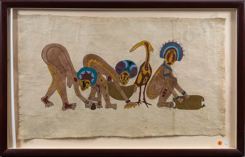framed Natenga ltd edition print 105/450 - 3 women and a bird (1 side of internal card frame is loose)  Image 1++
