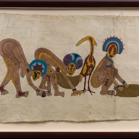 framed Natenga ltd edition print 105/450 - 3 women and a bird (1 side of internal card frame is loose) 