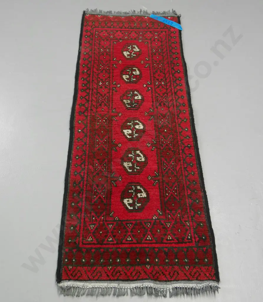 hand-knotted woollen floor rug / small runner - dark red L-1380 W-500 Image 1++