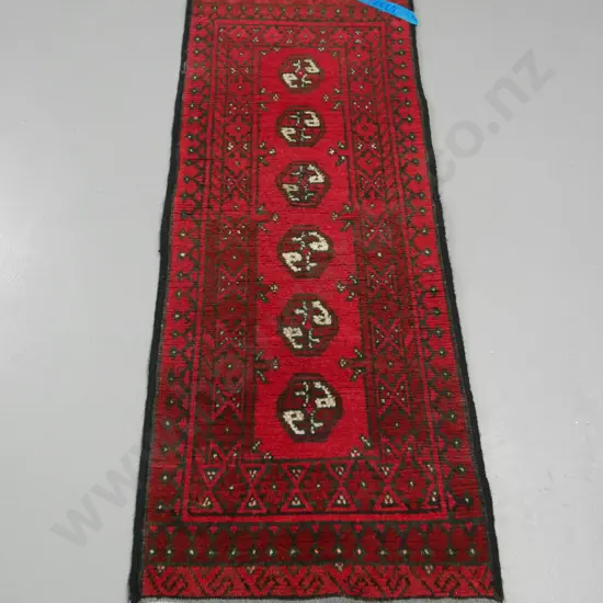 hand-knotted woollen floor rug / small runner - dark red L-1380 W-500