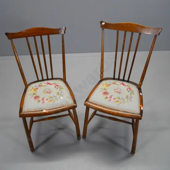 pair of vintage mahogany bedroom chairs with hand-worked tapestry seats H-810 W-370 D-370