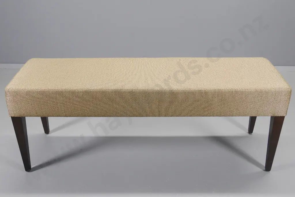 large tweed-upholstered bench seat with dark stained timber legs H-540 W-1400 D-420 Image 1++