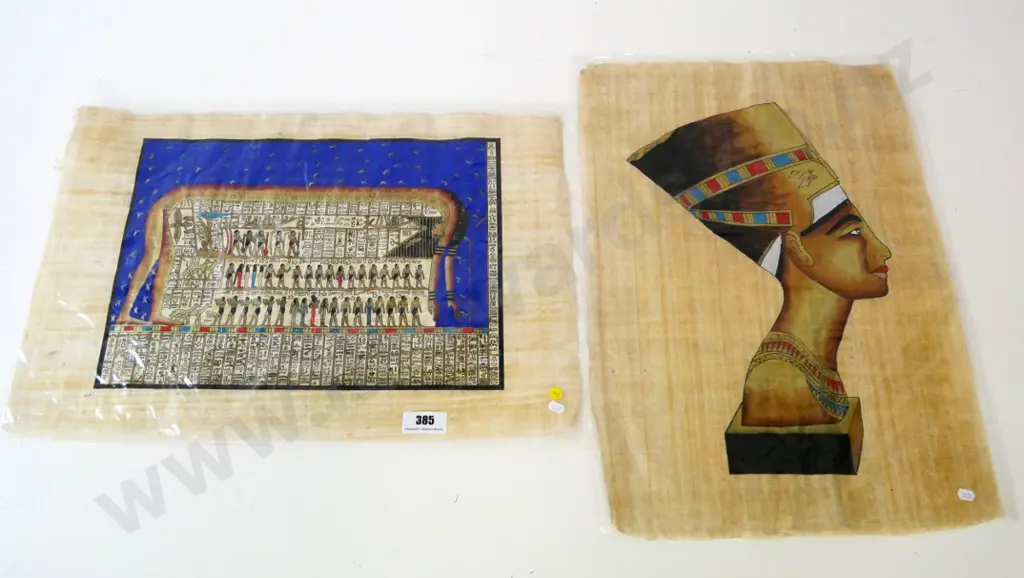 2 hand-painted Egyptian papyrus - 440 x 620 Image 1++