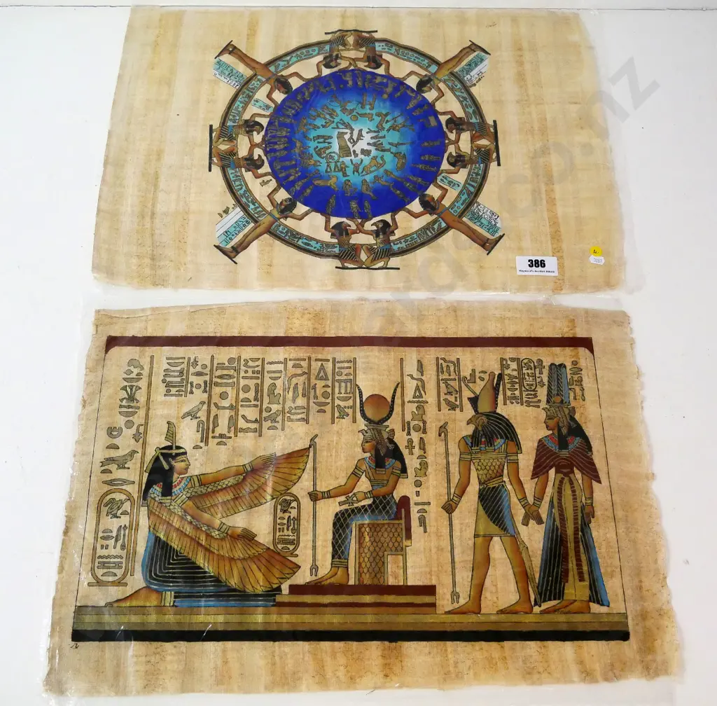 2 hand-painted Egyptian papyrus - 440 x 620 Image 1++