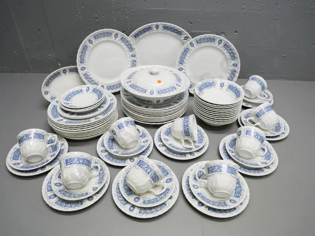 large assortment of Ridgway blue & white dinnerware, marked Portland - 12 place with some items missing, only 9 cups Image 1++