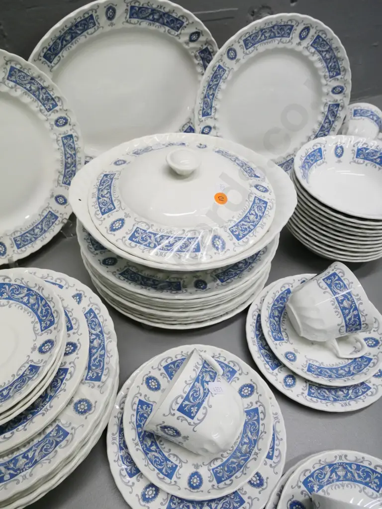 large assortment of Ridgway blue & white dinnerware, marked Portland - 12 place with some items missing, only 9 cups Image 1++