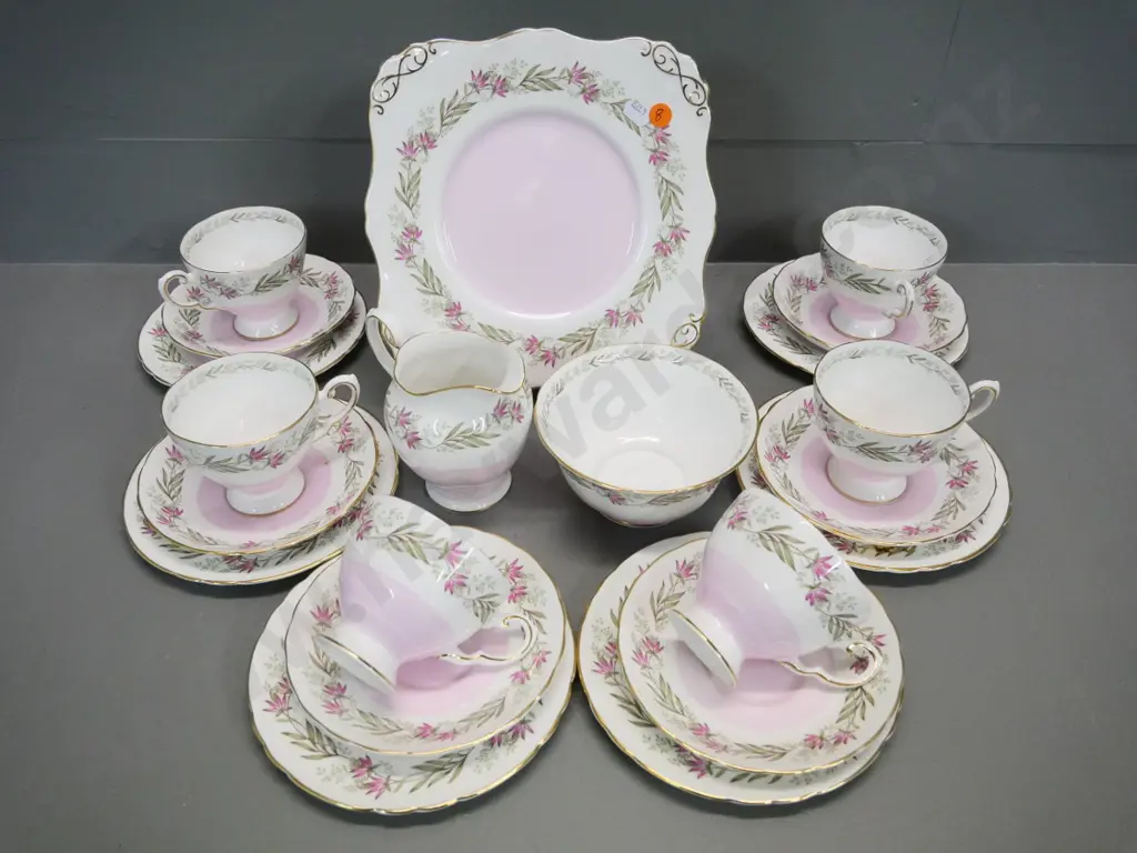 Tuscan floral pink band 21-piece tea set Image 1++