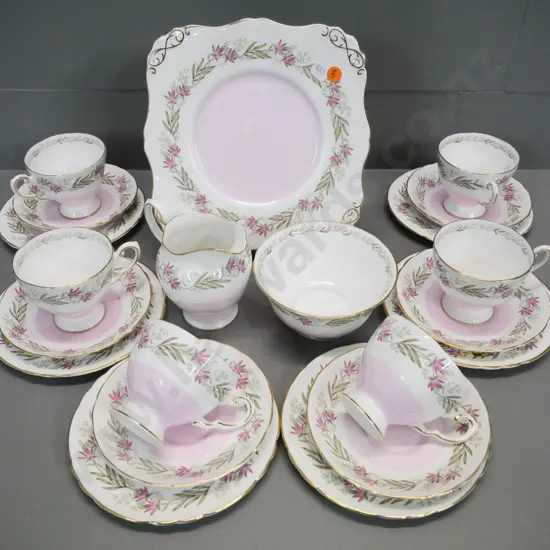 Tuscan floral pink band 21-piece tea set
