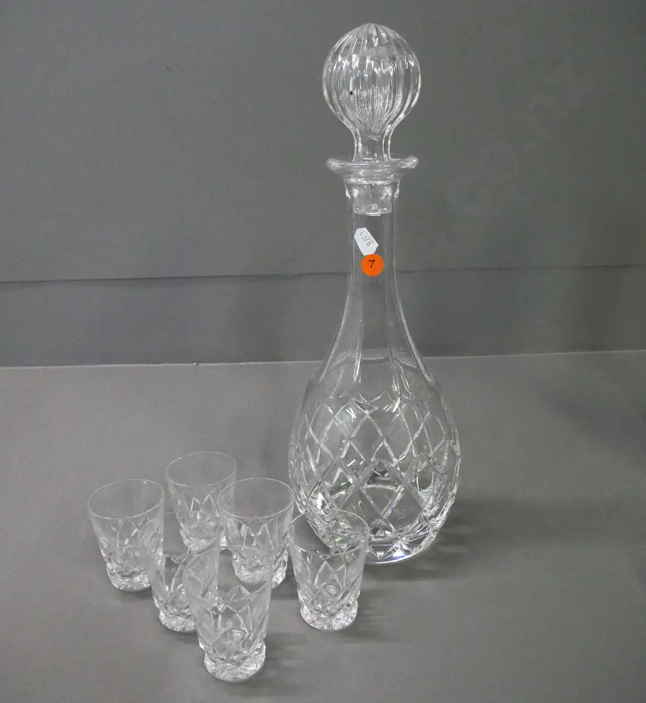 cut crystal items - stoppered decanter H-360 and 6 small tumblers Image 1++