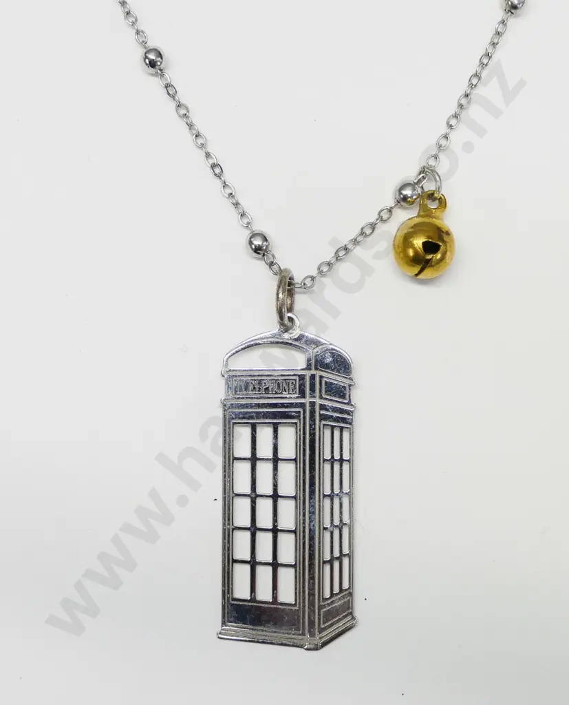 silver telephone box necklace stamped 925 Image 1++