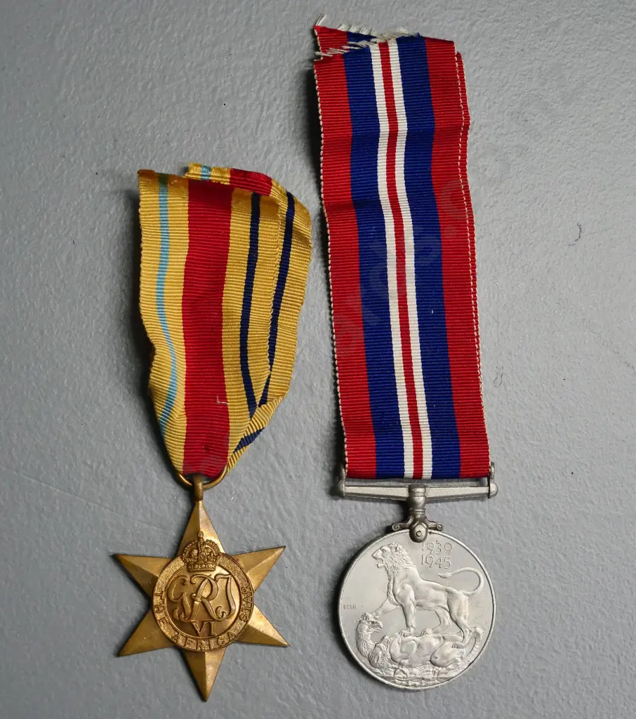 2 WWII military medals with ribbon - African star and a 1939-45 service medal Image 1++