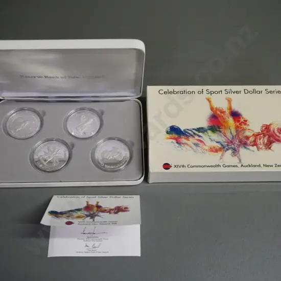 cased set of 4 New Zealand silver dollars - 1989 Celebration of Sports