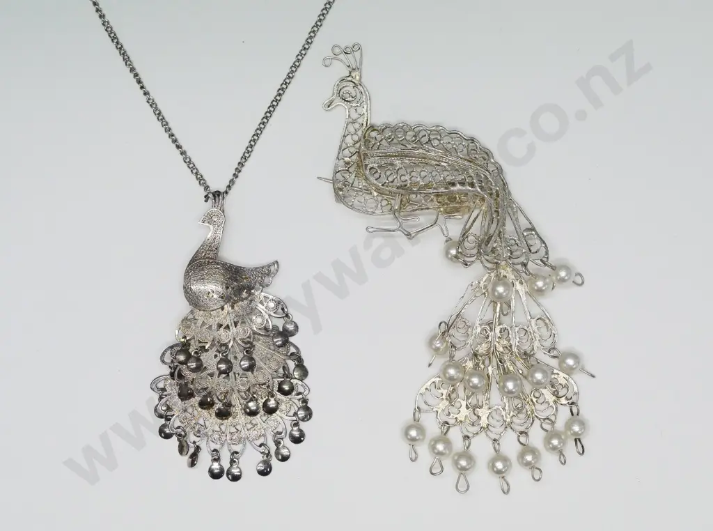filagree peacock necklace & brooch Image 1++