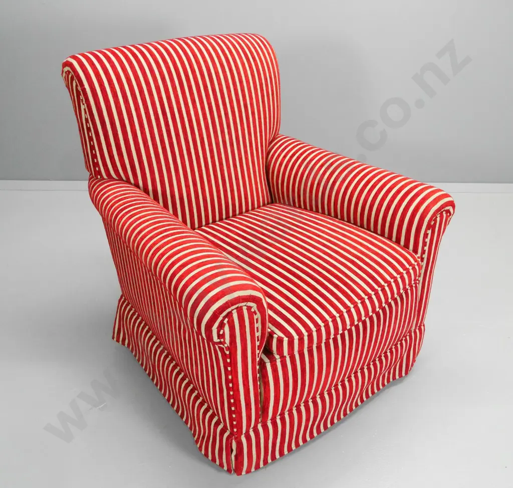 vintage rolled-arm high-back chesterfield lounge chair, coil sprung, with striped velvet upholstery H900 W820 D800 Image 1++