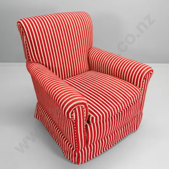 vintage rolled-arm high-back chesterfield lounge chair, coil sprung, with striped velvet upholstery H900 W820 D800