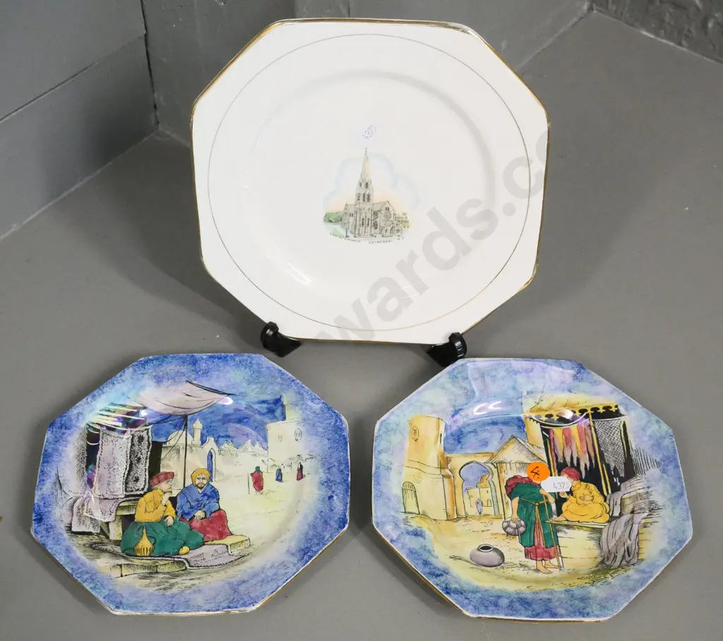 3 plates - Royal Stafford Christchurch Cathedral souvenir D-210 and 2 Grimwades Glimpses of the East Image 1++