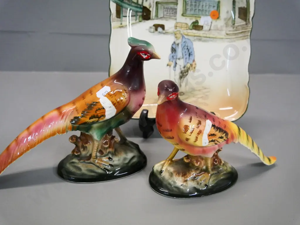 Royal Doulton Old Peggotty shallow bowl 120 x 120 and a pair of pheasants, no maker's mark Image 1++