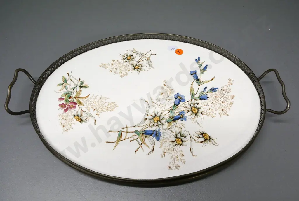 plated gallery tray with ceramic floral insert - L-400 W-250 Image 1++
