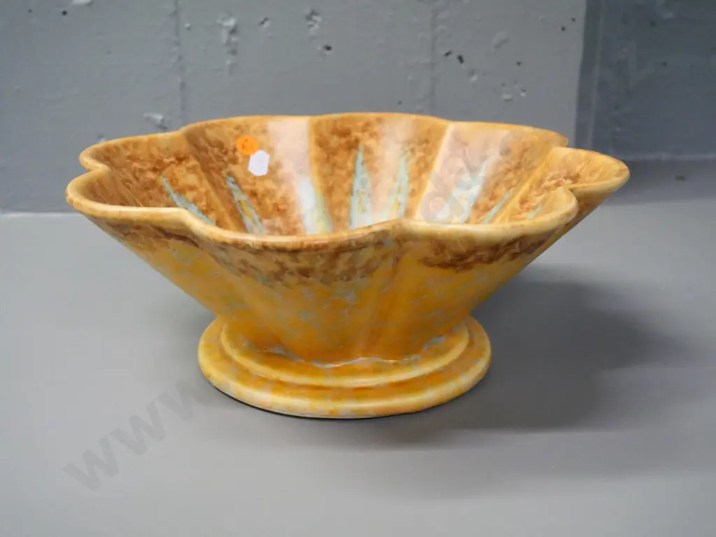 Beswick mottled brown and teal fluted & footed fruit bowl H-100 Diameter 280 Image 1++