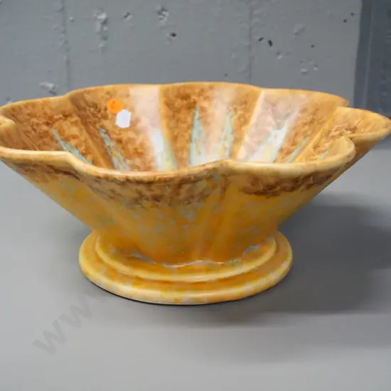 Beswick mottled brown and teal fluted & footed fruit bowl H-100 Diameter 280