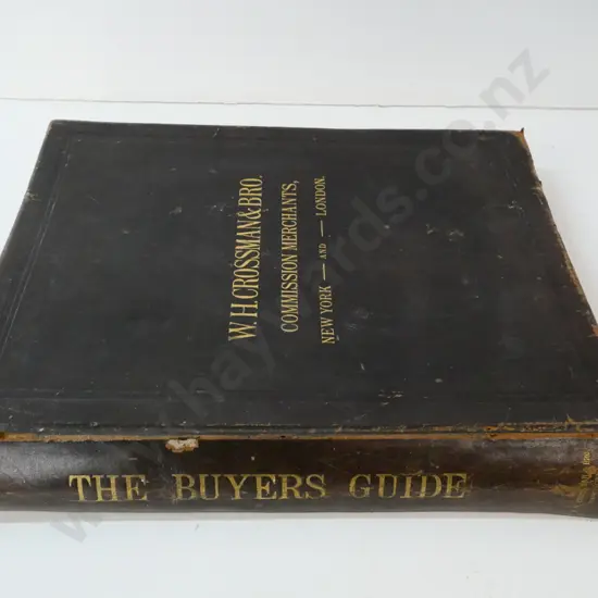 1892 leather bound Crossman & Brothers catalogue - label with "Loaned to RD McVicar Dunedin" wear & staining