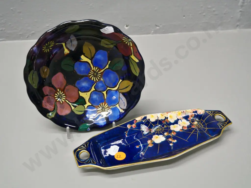 signed Grimwades hand-painted spider-web pattern handled dish L-210 and a Royal Stanley 'Jacobean' bowl Image 1++