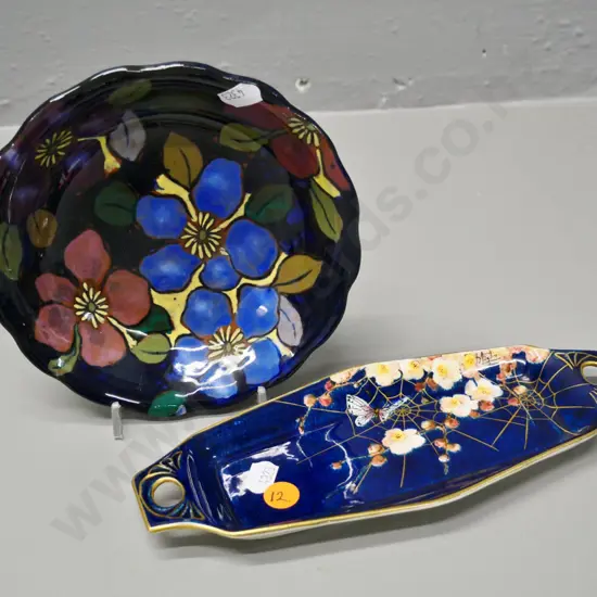 signed Grimwades hand-painted spider-web pattern handled dish L-210 and a Royal Stanley 'Jacobean' bowl