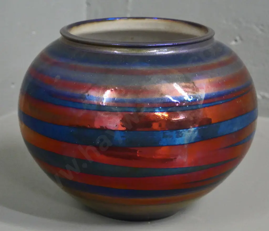 John Green New Zealand studio pottery lustre glaze vase H-180 Diameter 240 at widest - small glaze flake to rim Image 1++