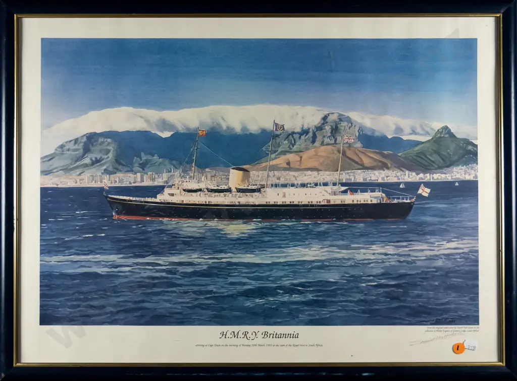 framed and signed David Hall-Green print  - HMRV Britannia H-350 W-530 Image 1++