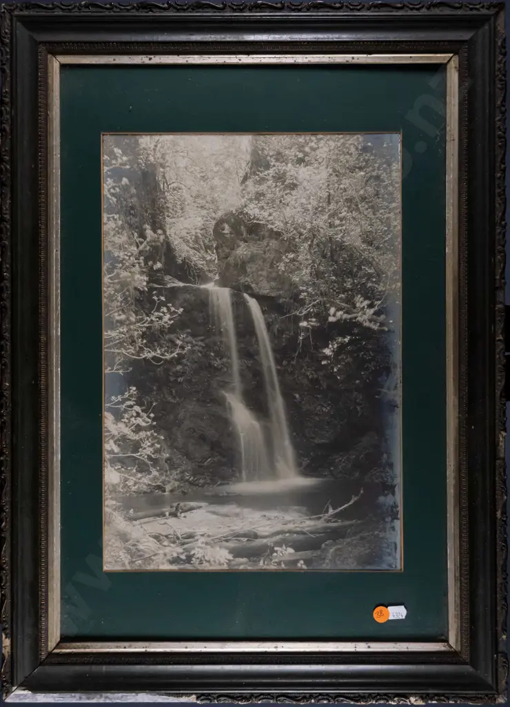 framed black and white photograph - waterfall (slivering to edges) H-370 W-255 Image 1++