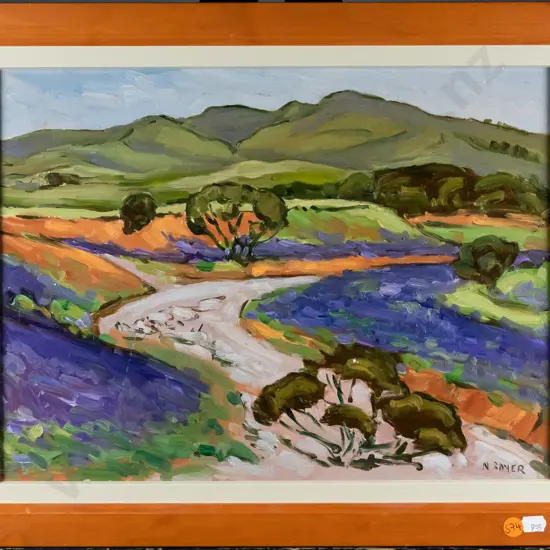 Nancy Sayer - framed oil - "Wild flowers in the creek bed, Mount Bryan" H-290 W-390