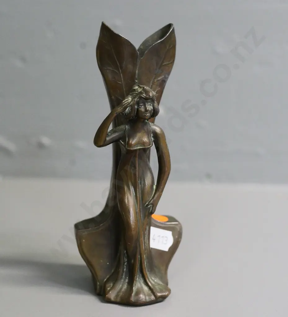 art nouveau style cast metal figurine in vase shape - open bottom H-140 Image 1++